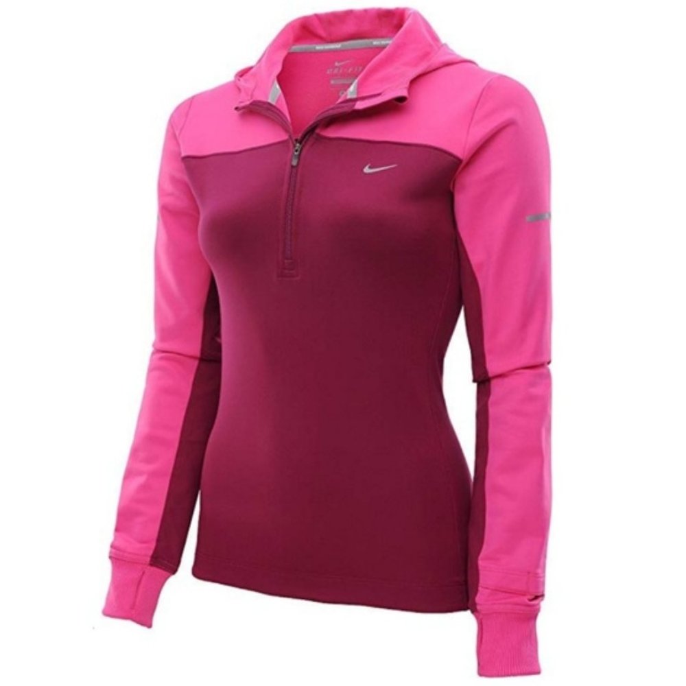 Nike Women's Dri-Fit 1/2 Zip Hooded Pullover | NWOT | XS | Hot Pink, Magenta